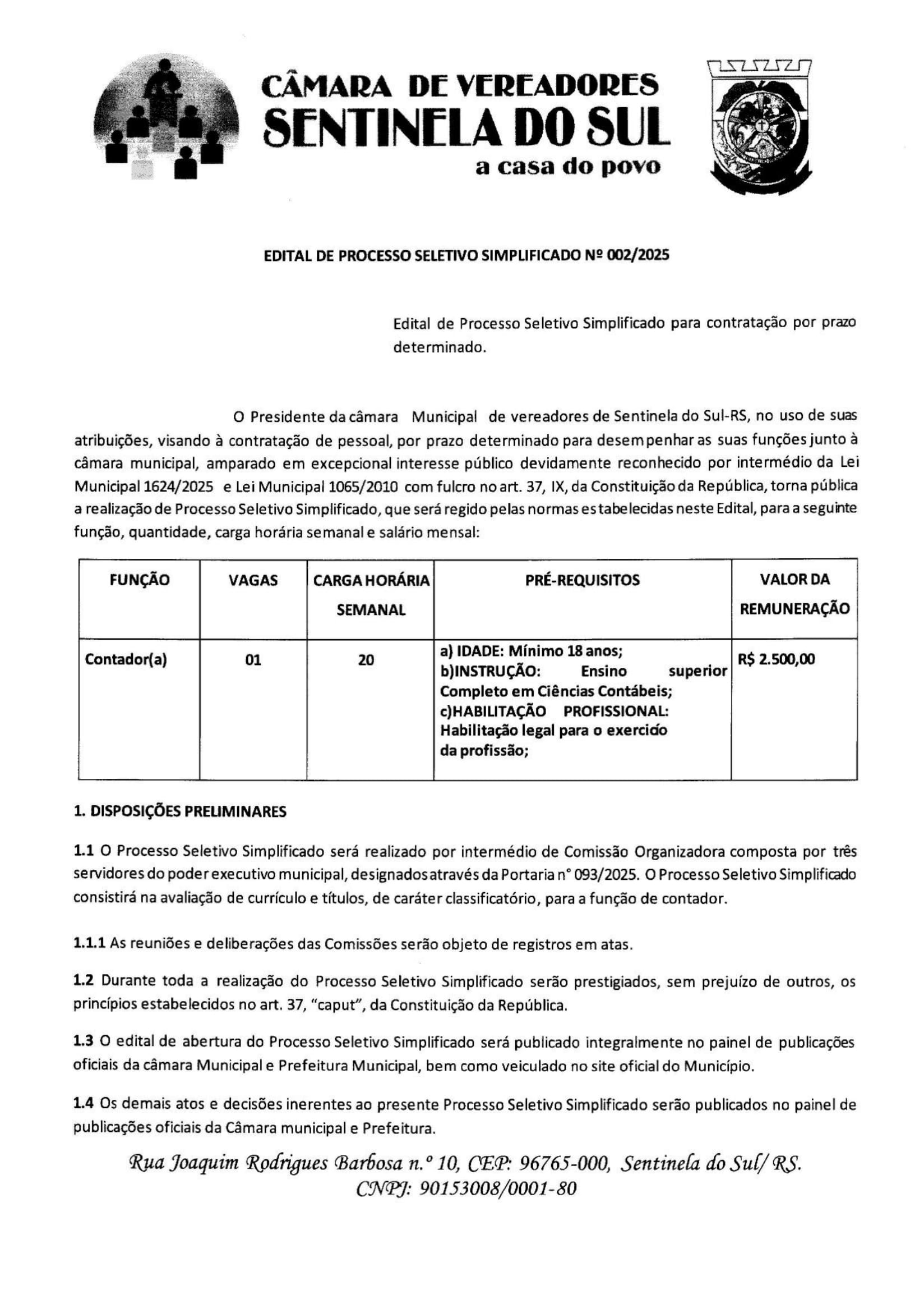 Edital de Processo Seletivo Simplificado 002/2025