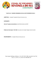 Pauta da 1º Sessão Ordinária do dia 22 de fevereiro de 2021.