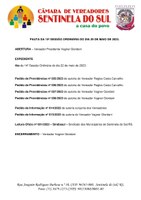 Pauta da 15º Sessão Ordinária do dia 29 de maio de 2023