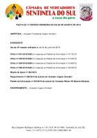 Pauta da 17º Sessão Ordinária do dia 06 de agosto de 2019