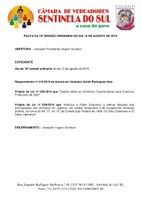 Pauta da 19º Sessão Ordinária do dia 19 de agosto de 2019