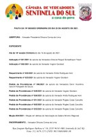 Pauta da 19º Sessão Ordinária do dia 23 de agosto de 2021.