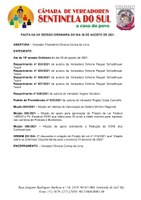 Pauta da 20º Sessão Ordinária do dia 30 de agosto de 2021