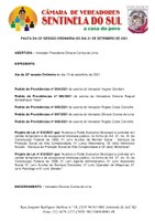 Pauta da 23º Sessão Ordinária do dia 21 de setembro de 2021