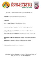 Pauta da 2º Sessão Ordinária do dia 01 de Março de 2021