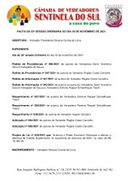 Pauta da 33º Sessão Ordinária do dia 29 de novembro de 2021