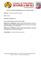 Pauta da 3º Sessão Extraordinária do dia 01 de abril de 2026