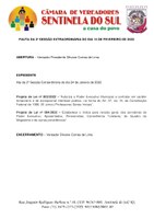 Pauta da 3º Sessão Extraordinária do dia 15 de fevereiro de 2022.