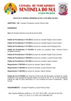 Pauta da 9º Sessão Ordinária do dia 15 de abril de 2024